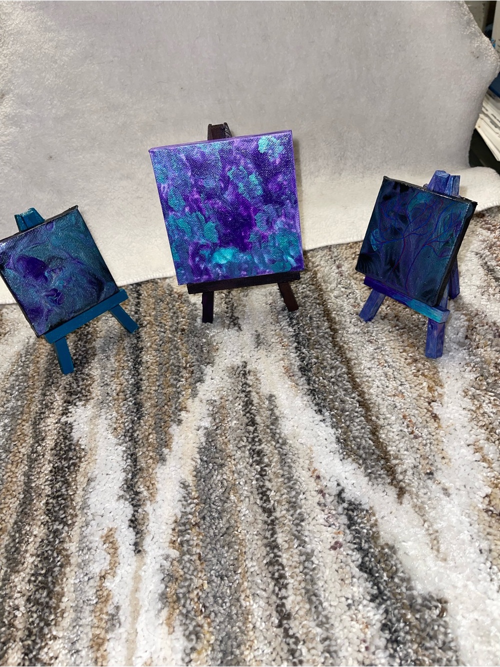 Hand-Painted Mini Canvas Set in Purple and Teal - Brand